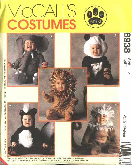 McCall's Sewing Pattern 8938 Girls Boys Toddlers Size 1 Skunk Lion Monkey Elephant Panda Costume