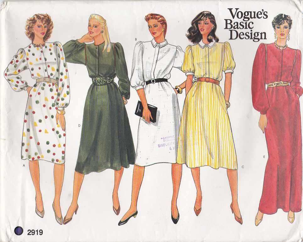 Vogue Sewing Pattern 2919 Misses Size 10 Basic Classic Shirtwaist Long Short Dress