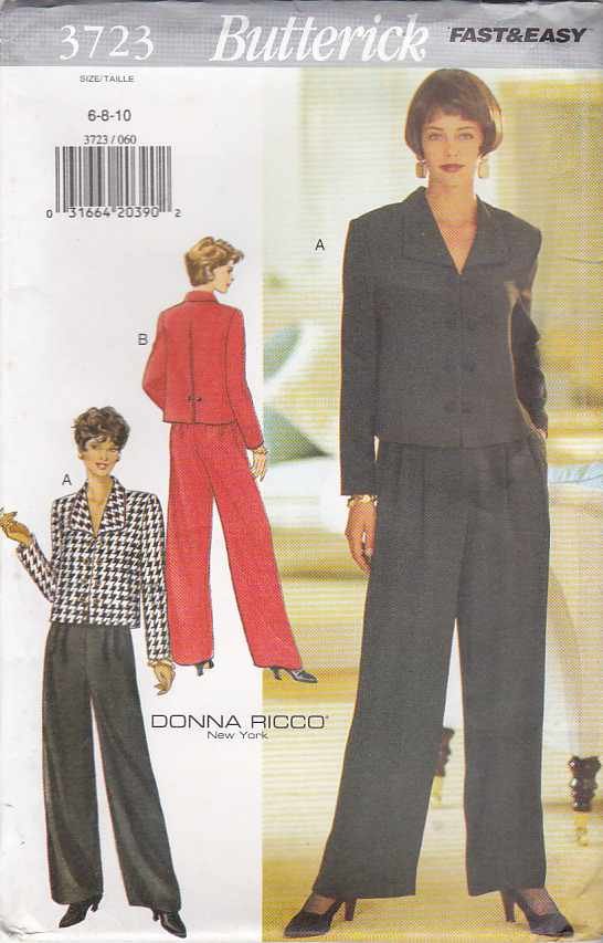 Butterick Sewing Pattern 3723 B3723 Misses Size 6-10 Easy Donna Ricco Jacket Pants Suit