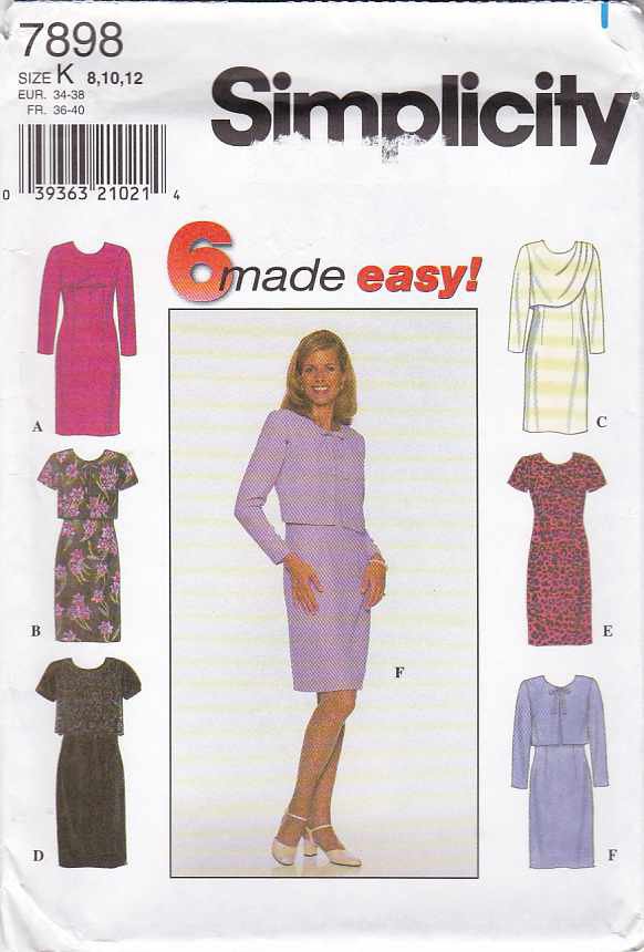 Simplicity Sewing Pattern 7898 Misses Size 8-12 Easy Short Long Sleeve Dress Jacket Drape