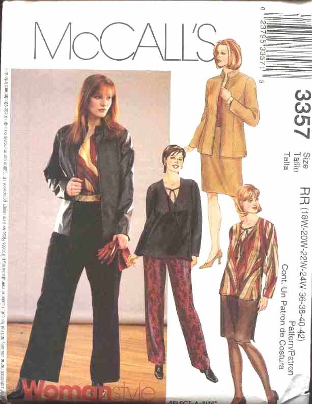 McCall’s Sewing Pattern 3357 Womans Plus Size 18W-24W Wardrobe Jacket Top Skirt Pants