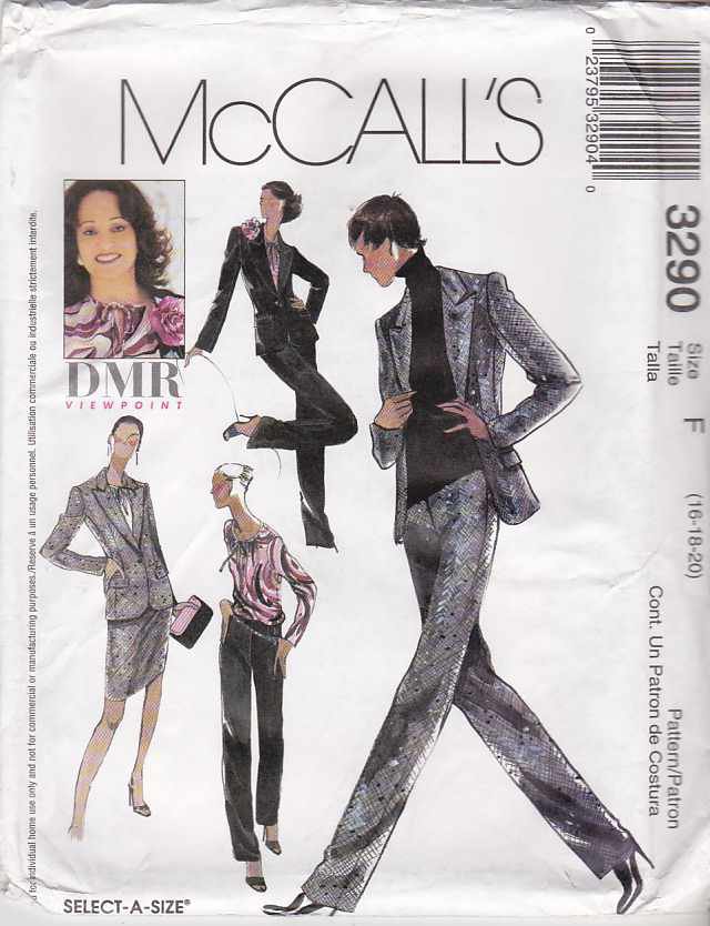 McCall's Sewing Pattern 3290 M3290 Misses Size 16-20 Pullover Blouse Lined Jacket Pants Skirt