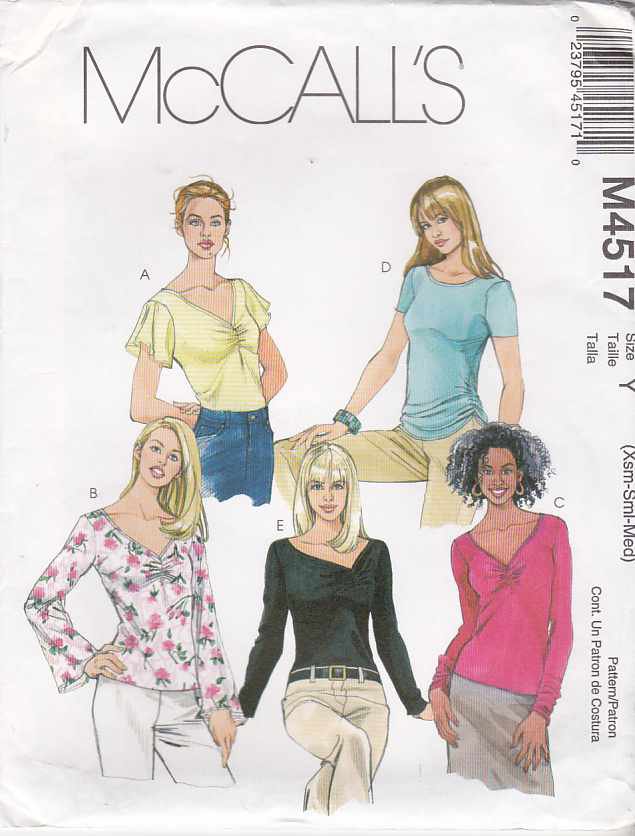 McCall’s Sewing Pattern 4517 Misses Size 16-22 Pullover Knit Tops Neck Sleeve Variations