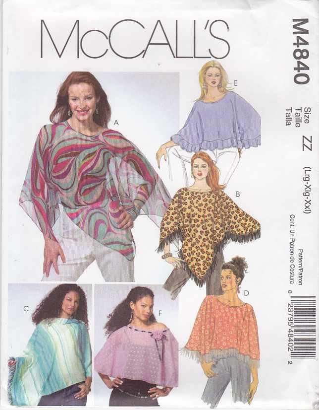McCall's Sewing Pattern 4840 Misses Size 4-14 Summer Lightweight Poncho Capelet