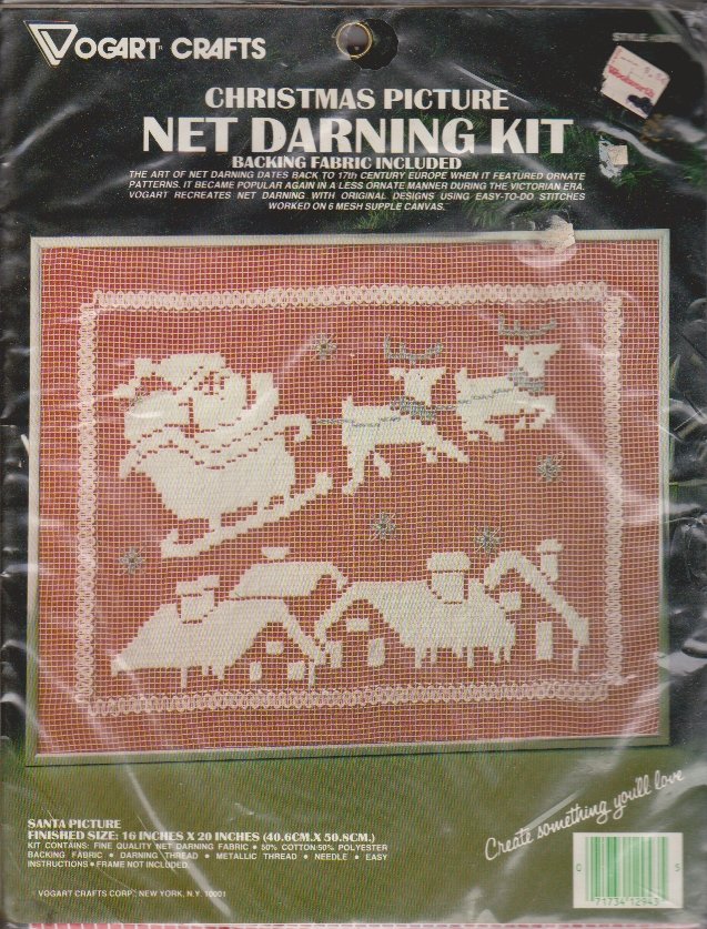 Vogart Crafts Net Darning Kit Christmas Picture #2943 BONUS 4 Design Booklets Included! 16" x 20"