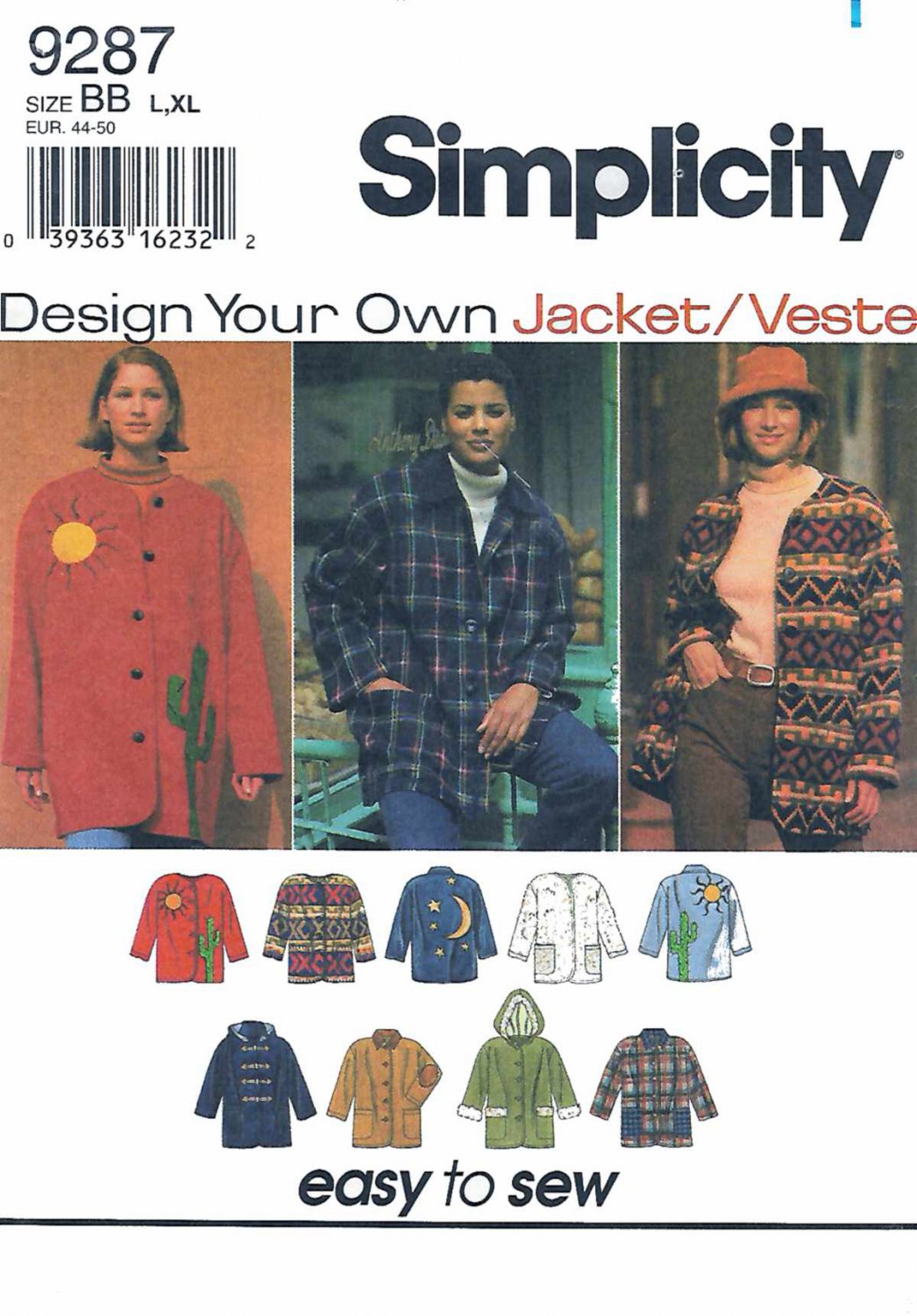 Simplicity Sewing Pattern 9287 Misses Sizes 18-24 Button Front Jacket Optional Hood Applique