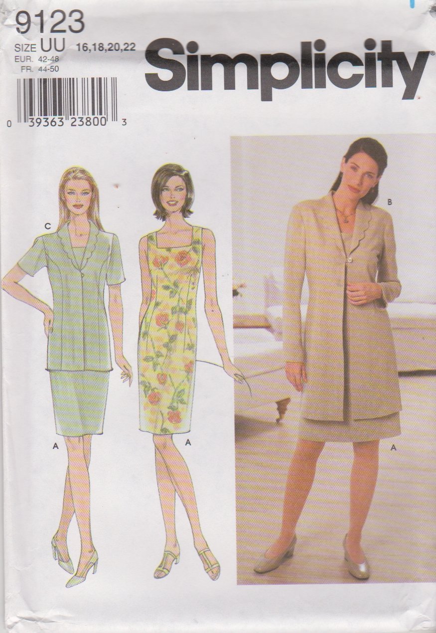 Simplicity Sewing Pattern 9123 Misses Size 16-22 Sleeveless Straight Dress Jacket