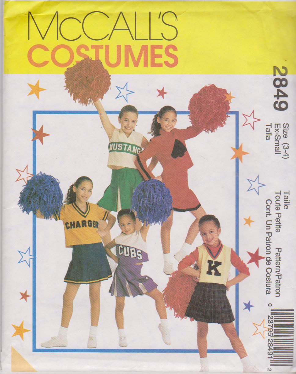 McCall's Sewing Pattern 2849 Girls Size 3-4 Cheerleaders Outfits Pleated Skirt Tops Panties