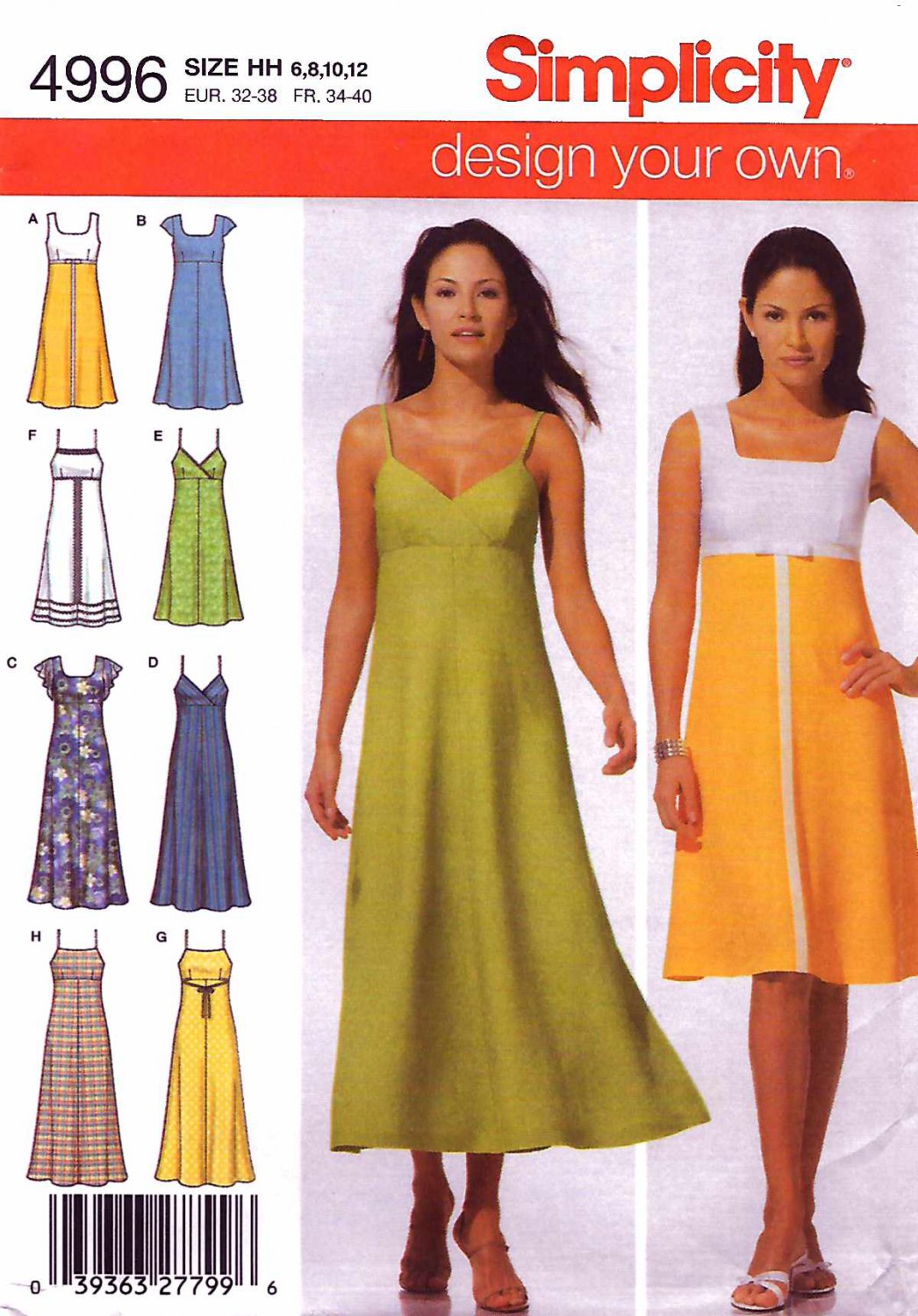 Simplicity Sewing Pattern 4996 Misses Size 6-8-10-12 Summer Dresses Sundress