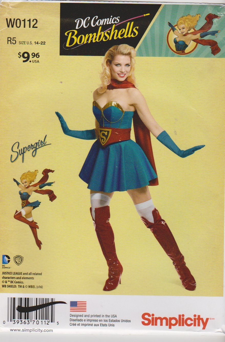 Simplicity Sewing Pattern W0112 0112 8185 Misses Size 14-22 DC Comics Bombshell Supergirl Costume