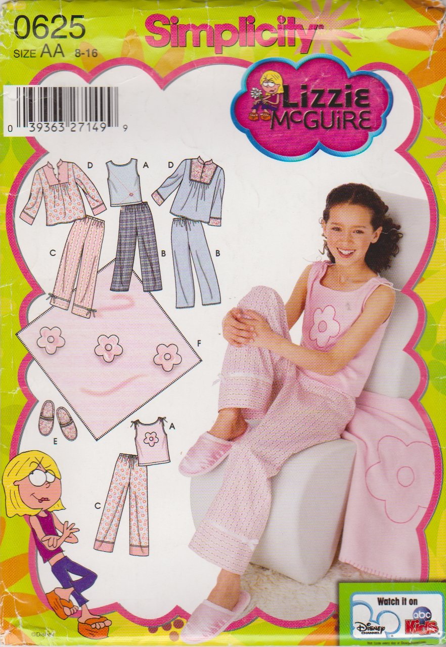 Simplicity Sewing Pattern 0625 5358 Girls Size 8-16 Pajamas Pants Top Knit top Slippers Blanket
