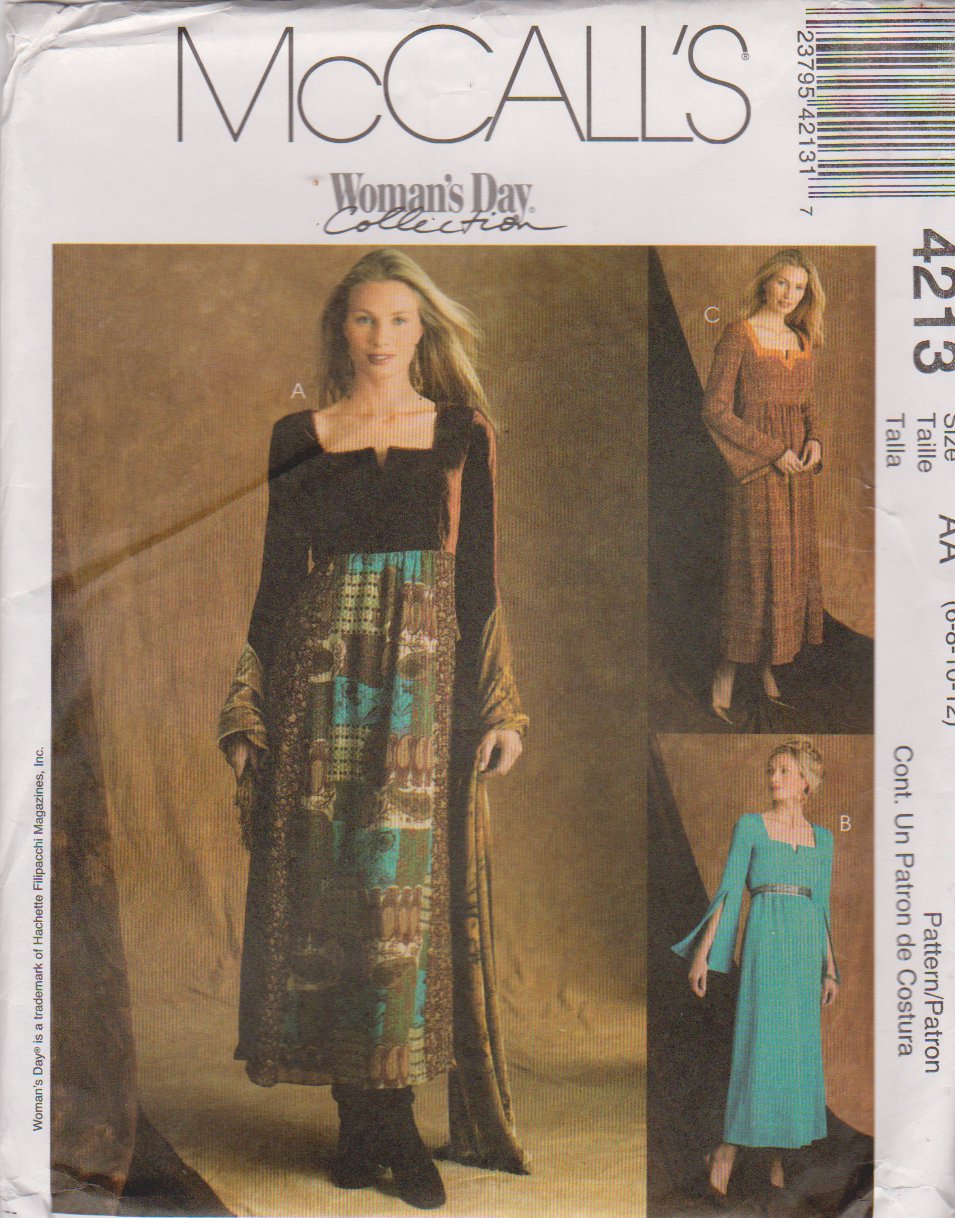 McCall's Sewing Pattern 4213 Misses Size 6-12 Long Sleeve Raised Waist Empire Dress