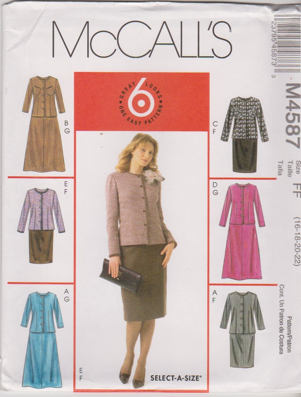 McCall’s Sewing Pattern 4587 Miss Size 16-22 Easy Unlined Button Front Jacket Straight Flare Skirt