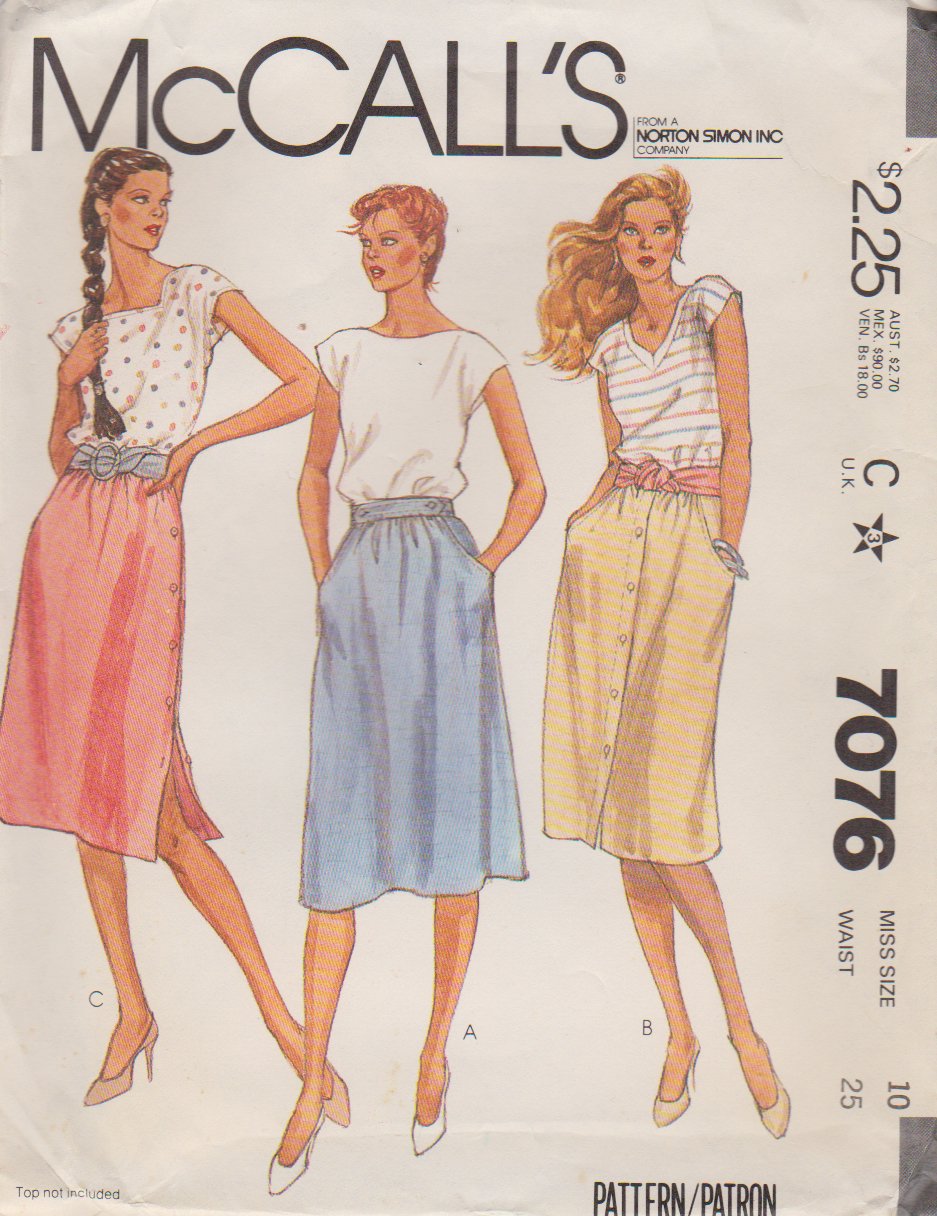 McCall’s Sewing Pattern 7076 Misses Size 10 Classic Softly Gathered Skirts Side Front Button