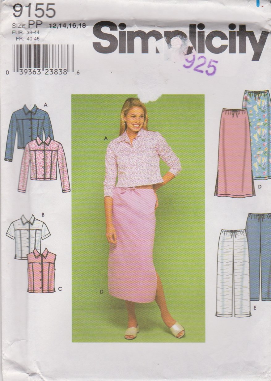 Simplicity Sewing Pattern 9155 Misses Sizes 12-18 Blue Jean Style Jacket Vest Skirt Pants