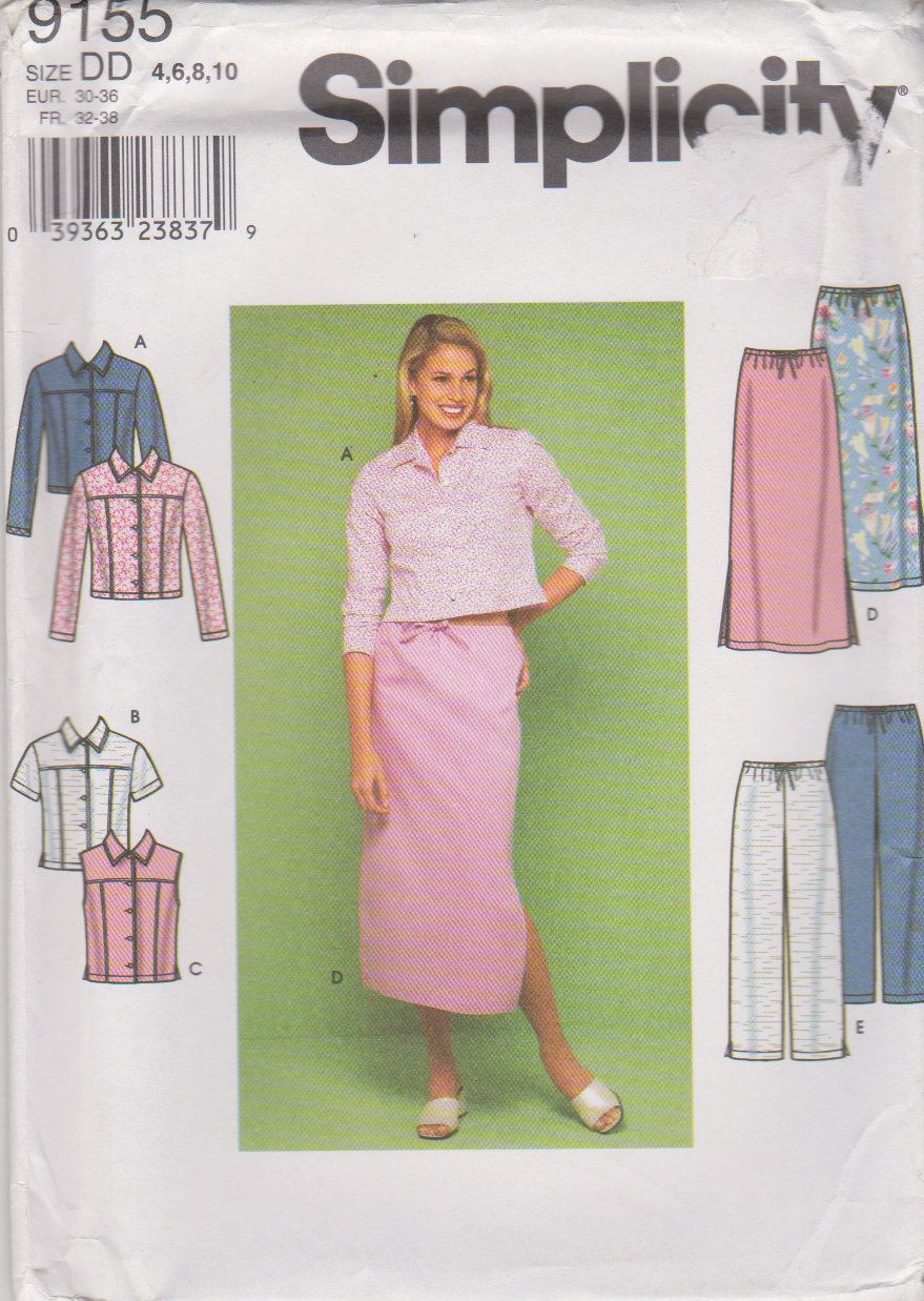 Simplicity Sewing Pattern 9155 Misses Sizes 4-10 Blue Jean Style Jacket Vest Skirt Pants
