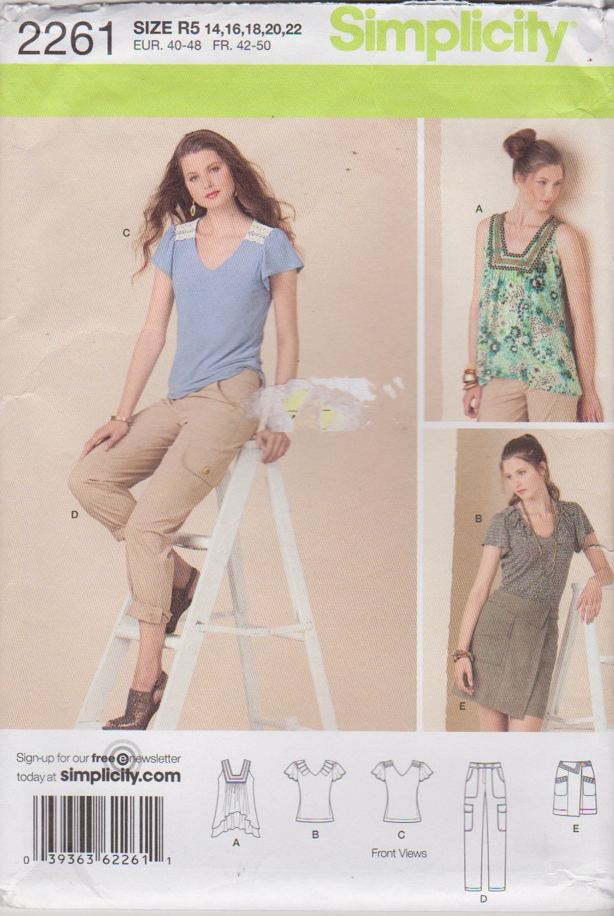 Simplicity Sewing Pattern 2261 Misses Size 14-22 Wardrobe Pants Skirt Knit Pullover Tops