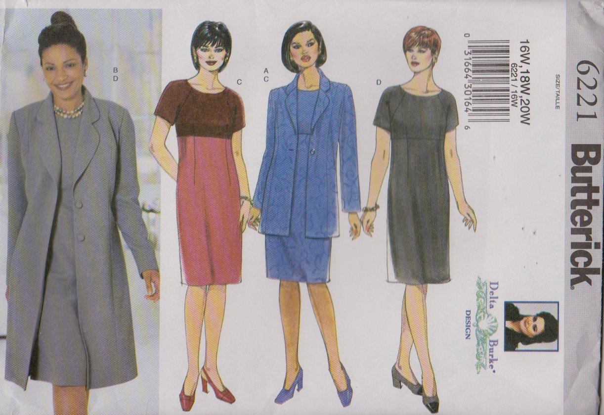 Butterick Sewing Patterns 6221 B6221 Womens Plus Size 16W-20W Raised Waist Dress Jacket Duster
