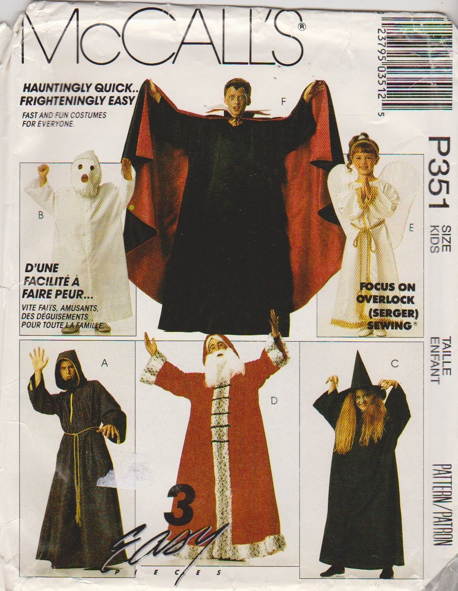McCall's Sewing Pattern P351 MP351 5665 Child's Size 6-8 Easy Costumes Vampire Ghost Angel Witch