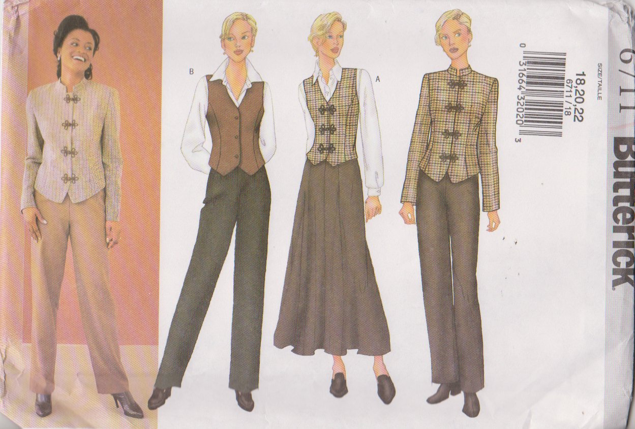 Butterick Sewing Pattern 6711 B6711 Misses Size 18-22 Easy Jacket Vest Skirt Pants