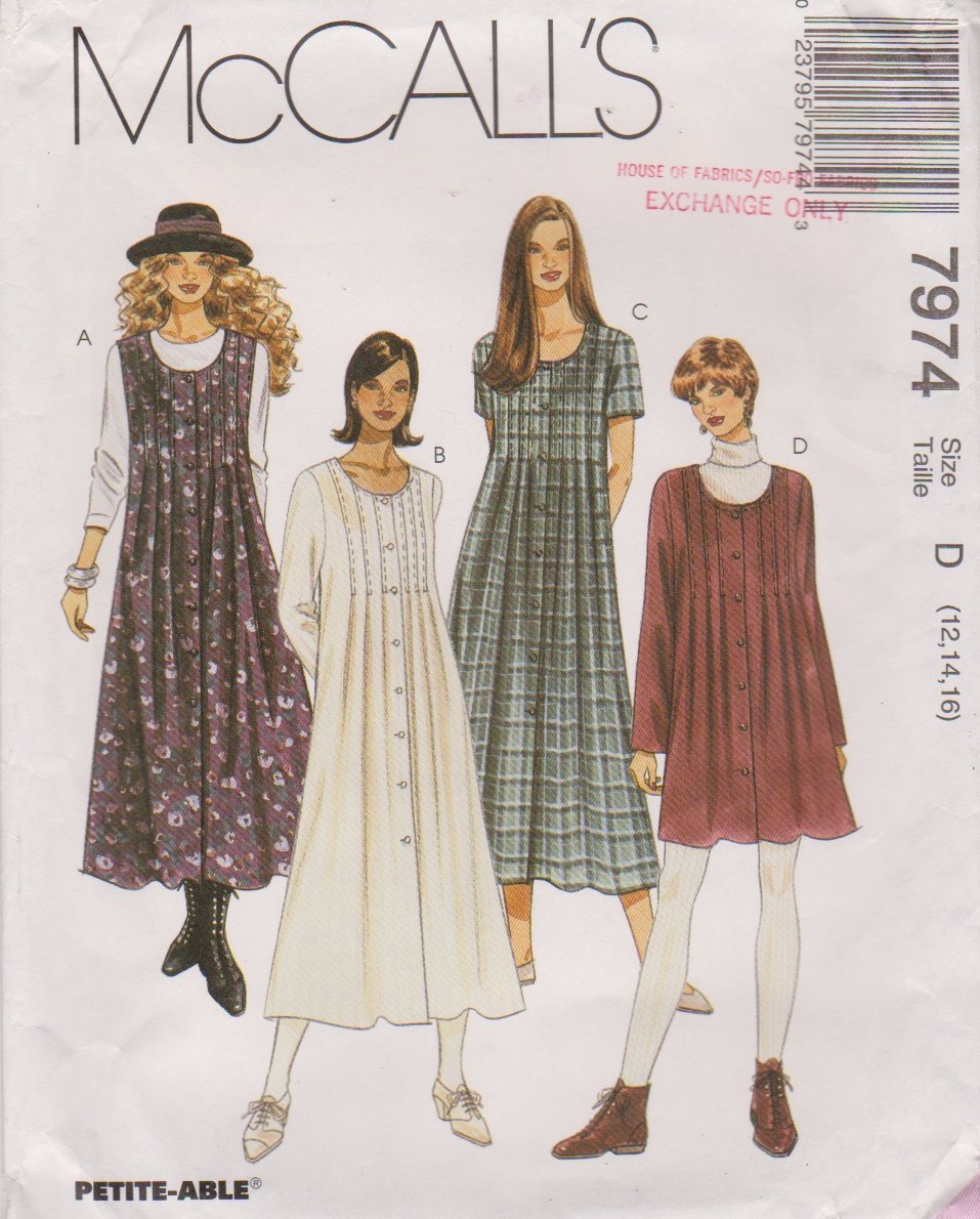 McCall's Sewing Pattern 7974 M7974 Misses Sizes 12-16 Loose-Fitting Dress Sleeve Options