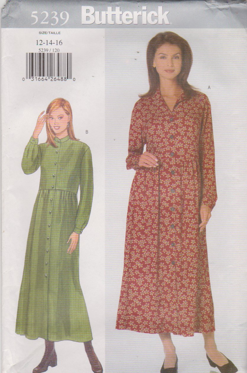 Butterick Sewing Pattern 5239 B5239 Misses Size 12-16 Easy Empire Waist Loose Fitting Dress
