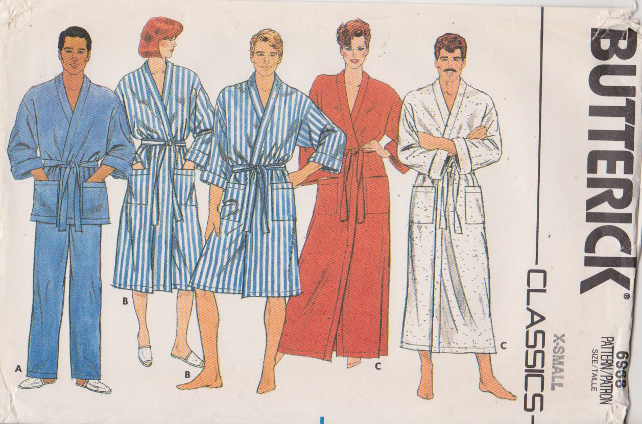 Butterick Sewing Pattern 6968 B6968 Unisex Misses Mens Size 30-32" Front Wrap Robe Pajama Pants