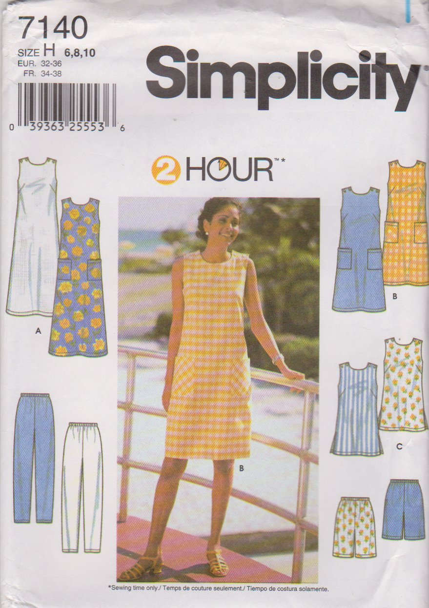 Simplicity Sewing Pattern 7140 Misses Size 6-10 2 Hour Wardrobe Dress Tunic Long Pants Shorts