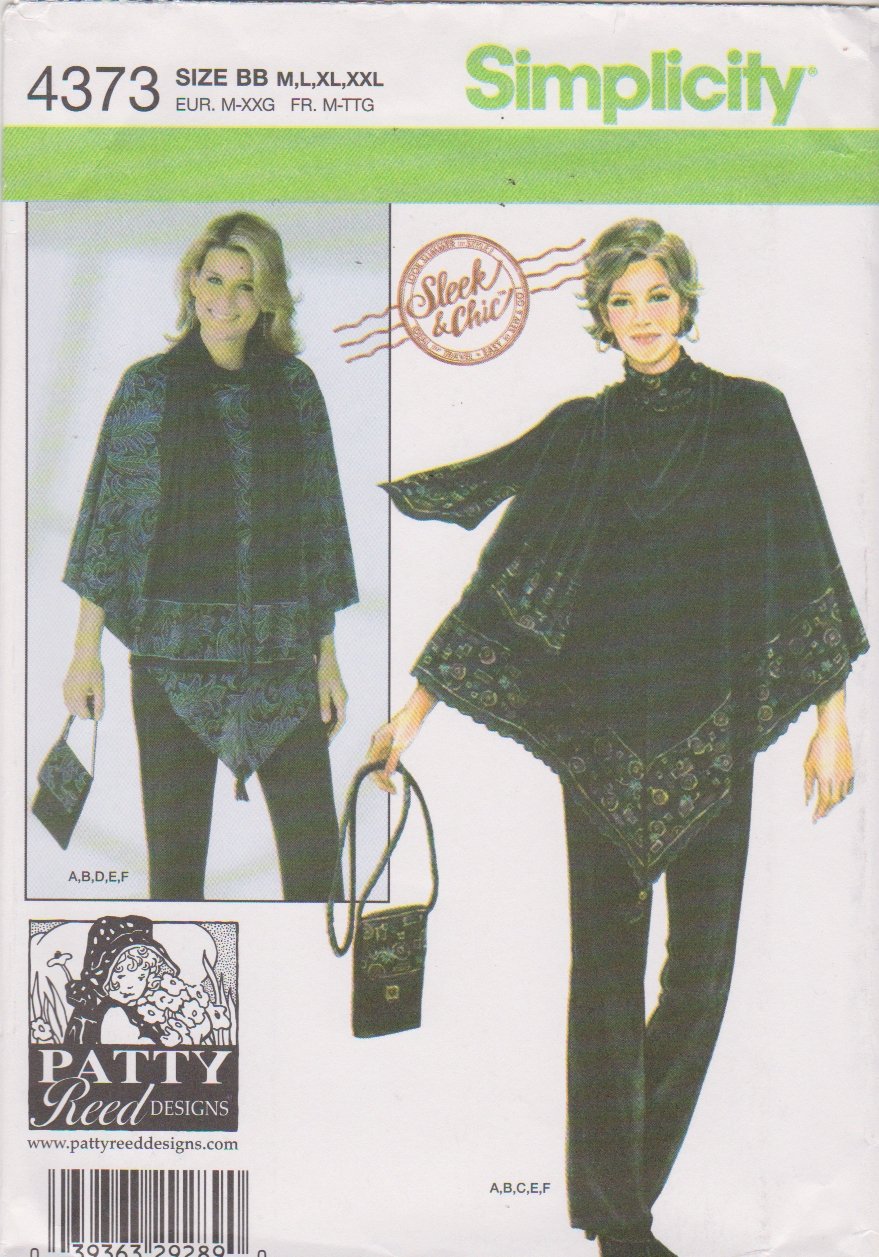 Simplicity Sewing Pattern 4373 Misses Size 14-26 Easy Top Pants Poncho Purse Scarf Patty Reed