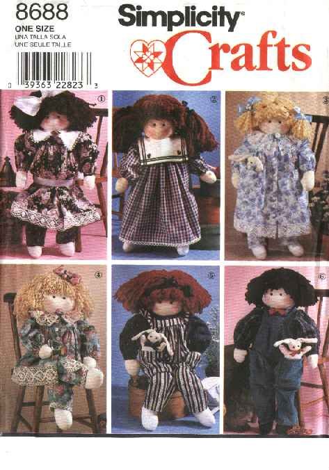 Simplicity Sewing Pattern 8688 Crafts Stuffed 22" Dolls and Clothes Dress Overalls Pantaloons