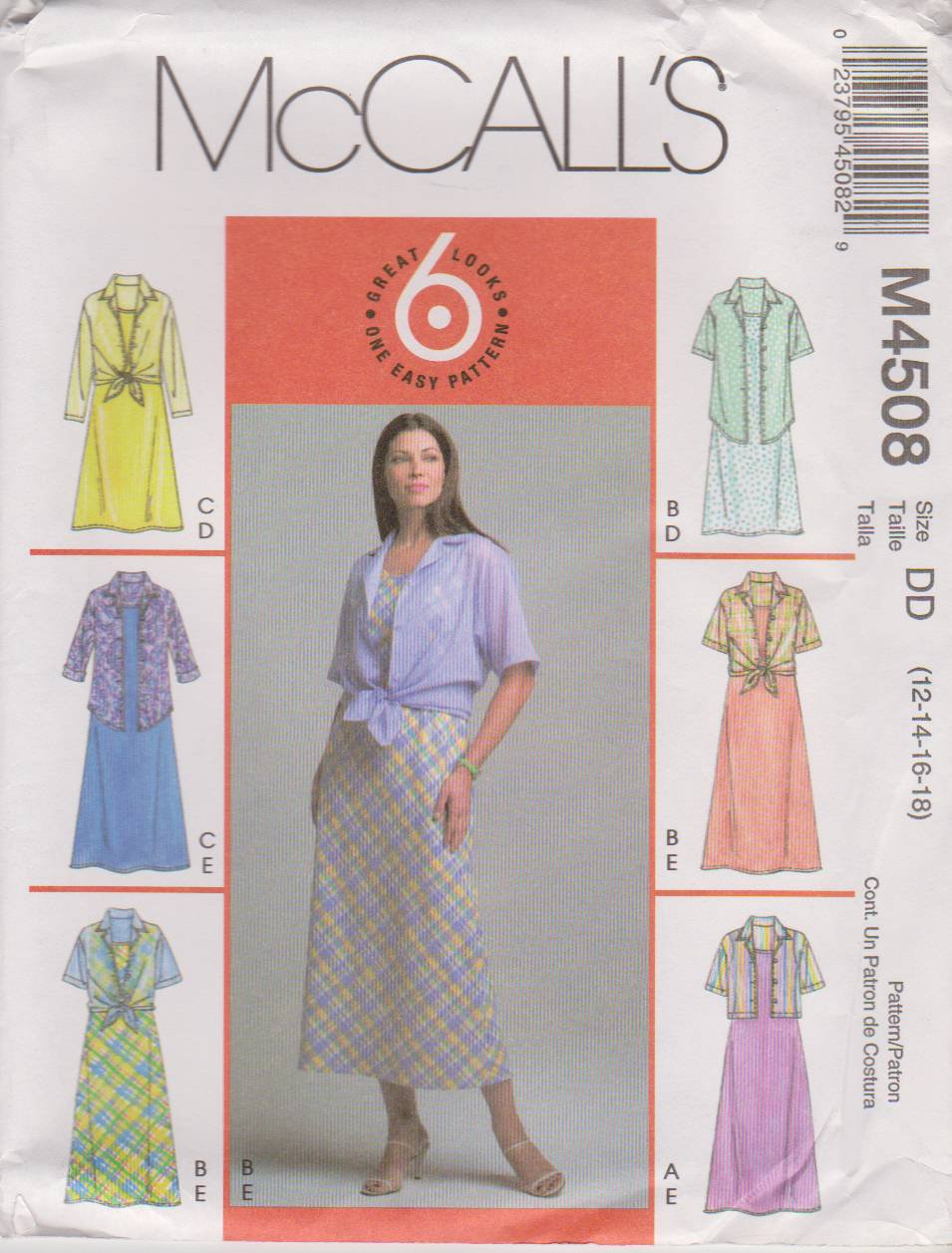 McCall’s Sewing Pattern 4508 M4508 Misses Size 12-18 Pullover Sleeveless Dress Button Front Shirt