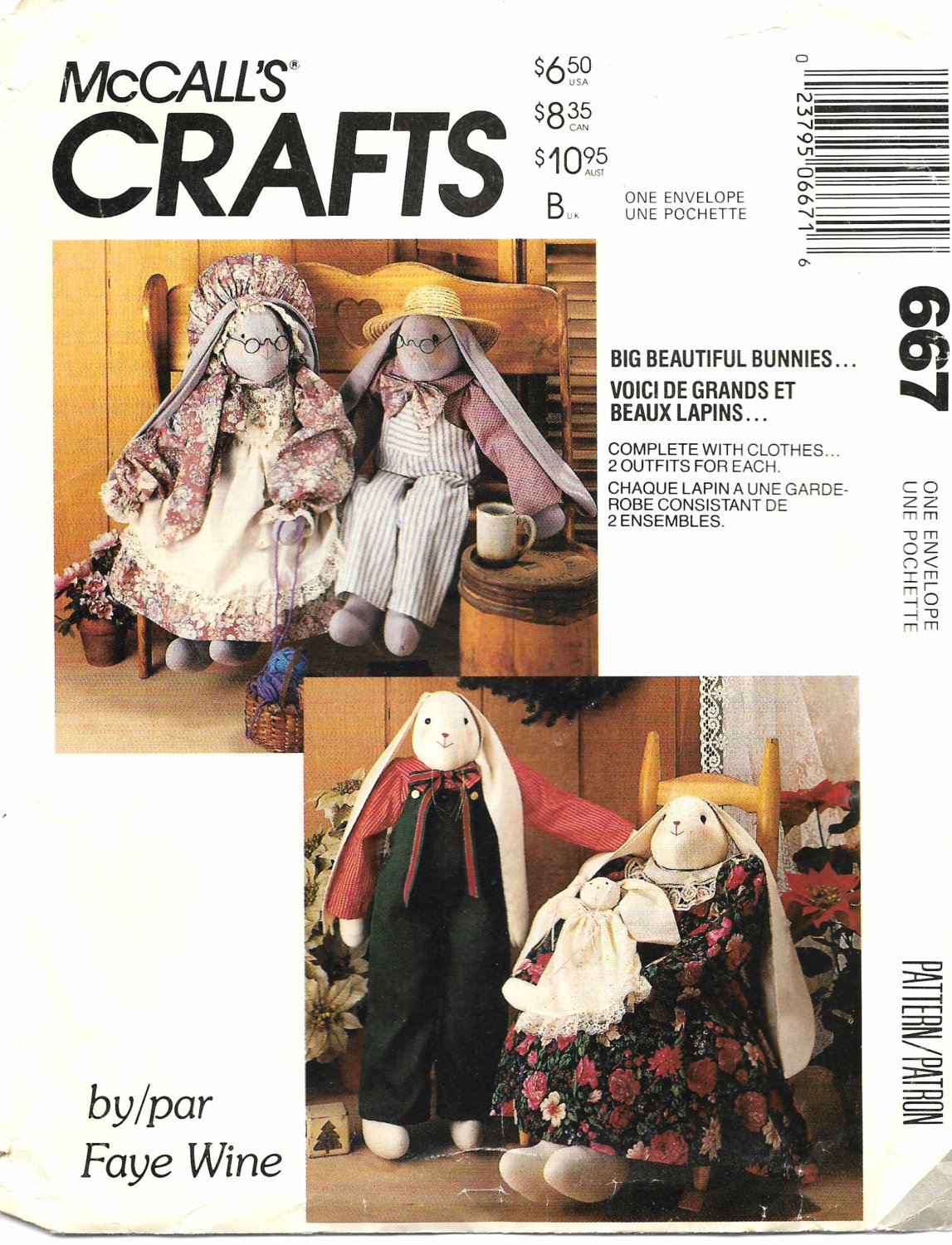 McCall's Sewing Pattern 0667 M0667 Big Cloth Bunny Dolls Clothes Baby Bunny