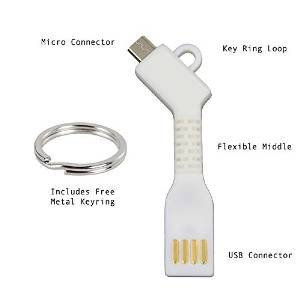 Charge Key Micro USB Flexible Sync/Charge Key - HTC LG Samsung Galaxy- White