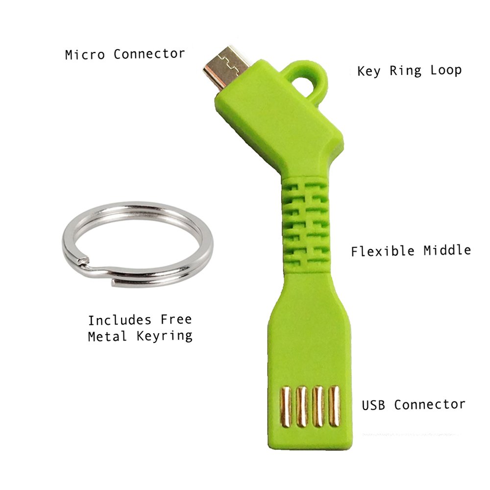 Charge Key Micro USB Flexible Sync/Charge Key - HTC LG Samsung Galaxy- Green