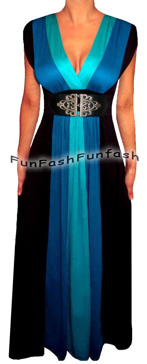 ZB1 FUNFASH BLUE BLACK COLOR BLOCK LONG MAXI COCKTAIL DRESS Plus Size XL 1X 16 …
