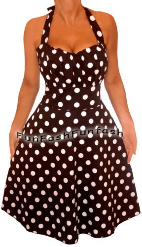 AF2 FUNFASH BLACK WHITE POLKA DOTS HALTER ROCKABILLY PLUS SIZE DRESS 1X 18 20