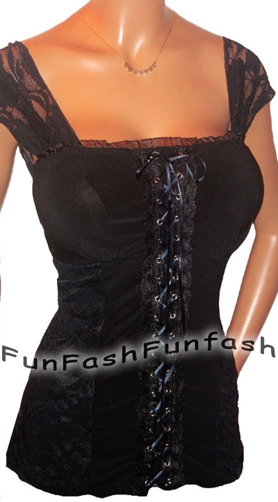 AY30 FUNFASH CORSET GOTHIC BLACK LACE BUSTIER WOMEN PLUS SIZE TOP SHIRT 2X 22 24