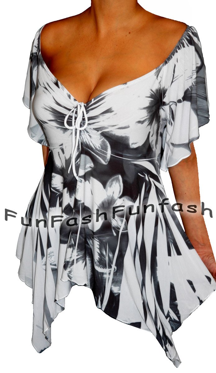 UT1 FUNFASH WHITE BLACK EMPIRE WAIST SLIMMING TOP SHIRT NEW Plus Size 1X XL 16