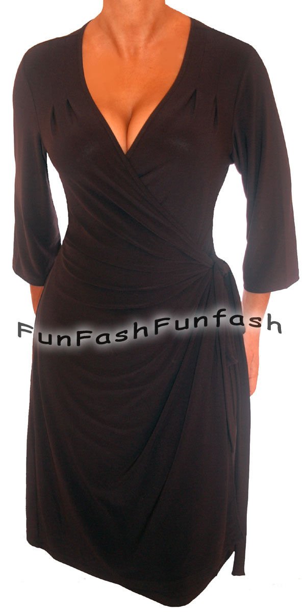 LK1 FUNFASH SLIMMING BLACK WRAP DRESS COCKTAIL DRESS PLUS SIZE DRESS 1X XL 16