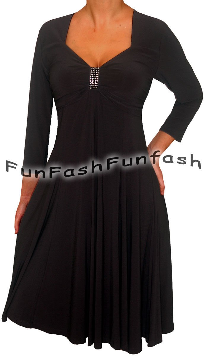 KL9 FUNFASH BLACK 3/4 SLEEVES EMPIRE WAIST COCKTAIL DRESS NEW Size L Large 9 11