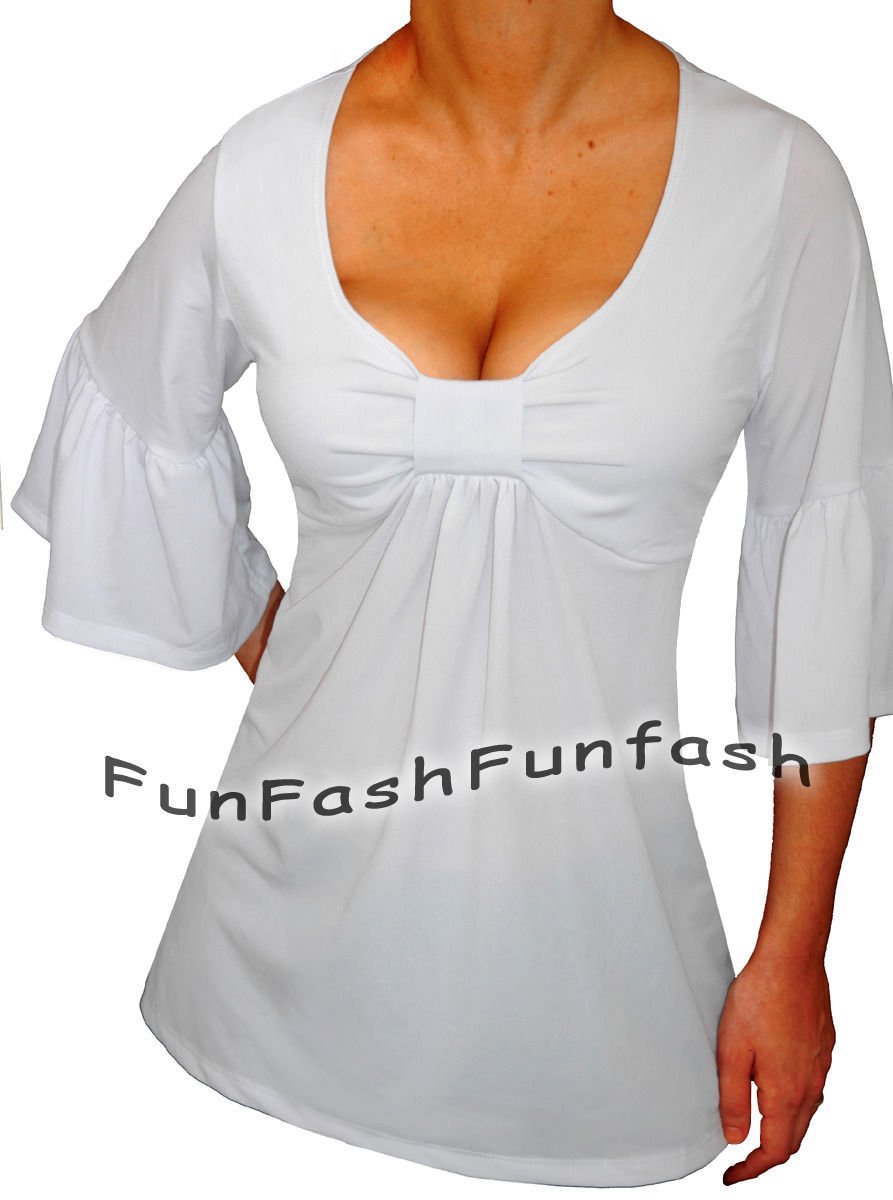 OC2 FUNFASH NEW WHITE TOP EMPIRE WAIST BELL SLEEVES PLUS SIZE TOP SHIRT 1X 18 20