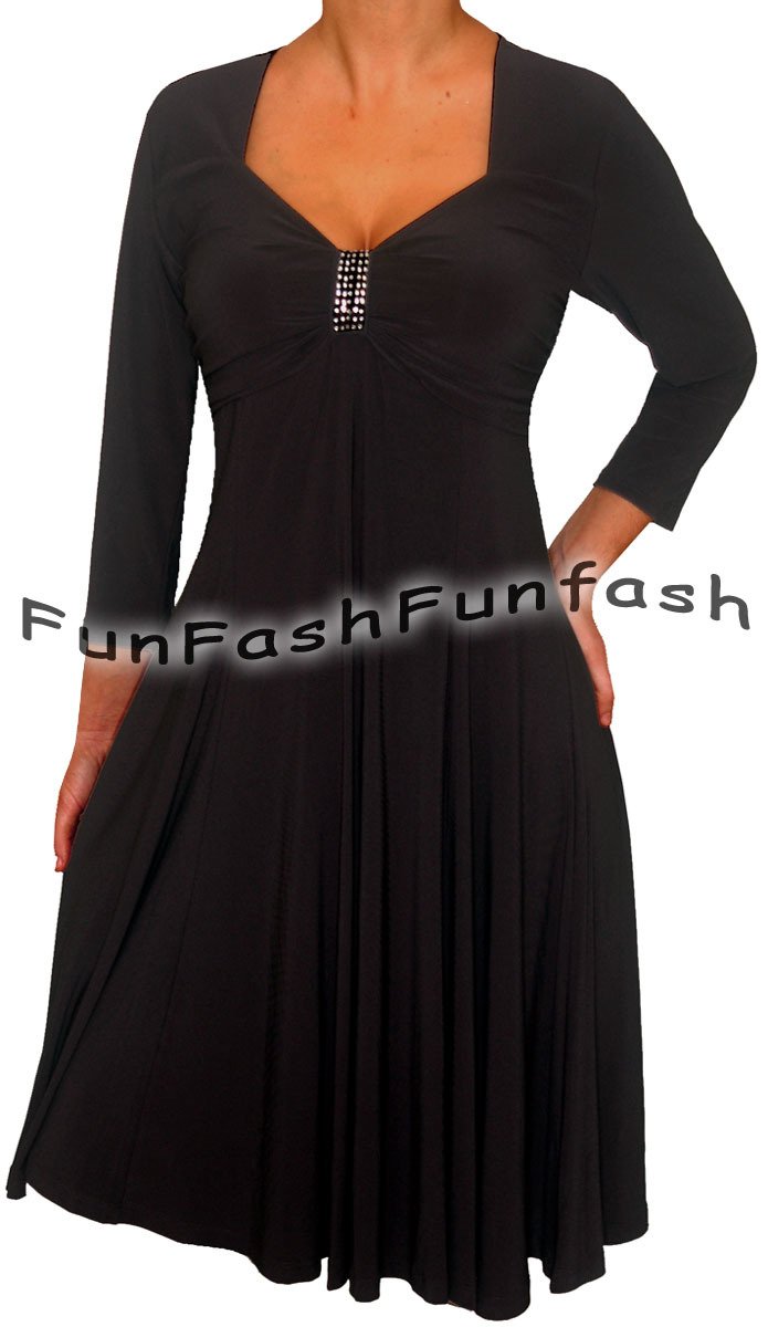 KL3 FUNFASH BLACK 3/4 SLEEVES EMPIRE WAIST COCKTAIL DRESS NEW Plus Size 2X 22 24