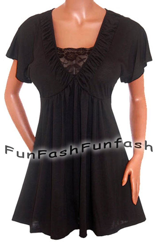 XM2 FUNFASH WOMEN PLUS SIZE BLACK LACE EMPIRE WAIST PLUS SIZE TOP SHIRT 1X 18 20