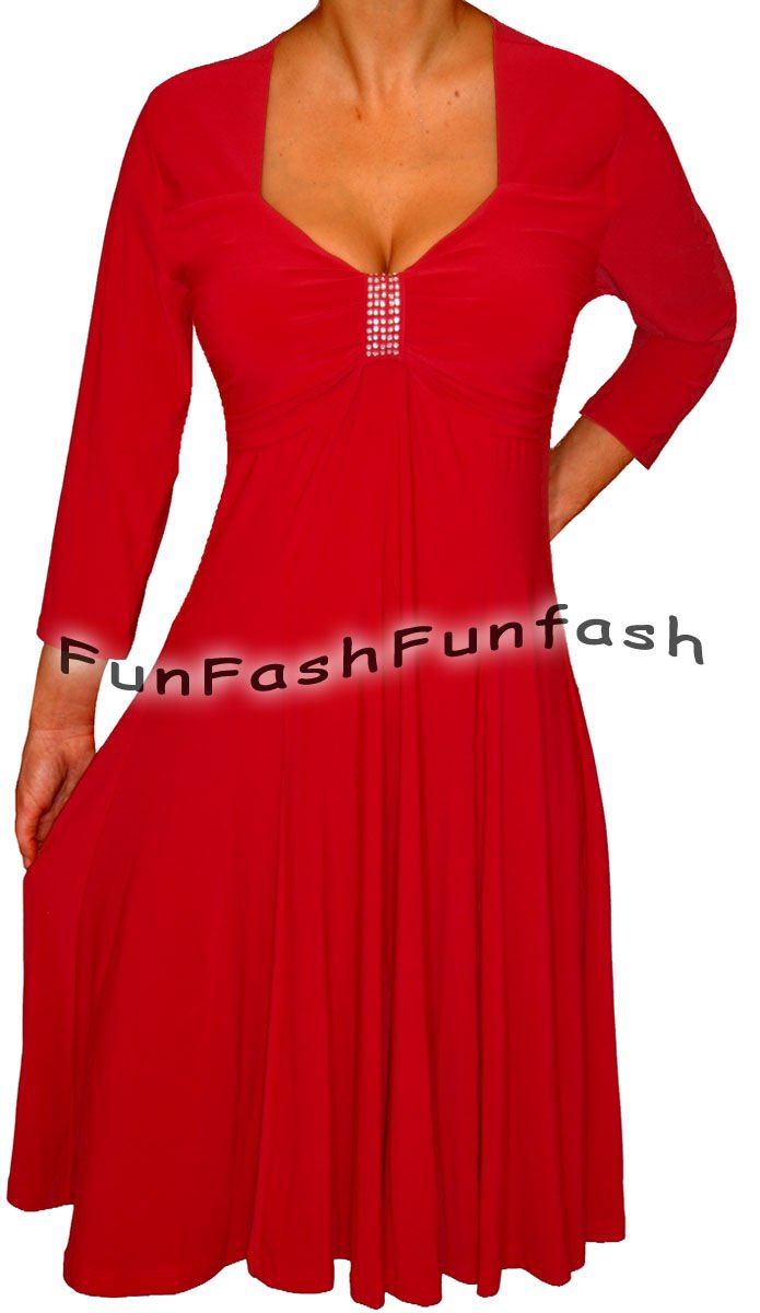 KH9 FUNFASH APPLE RED 3/4 SLEEVE EMPIRE WAIST COCKTAIL DRESS Size L Large 9 9 11