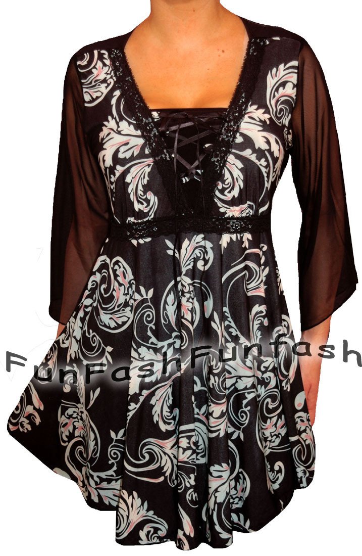GQ1 FUNFASH PLUS SIZE CORSET BLACK AQUA BLUE WOMEN TOP SHIRT BLOUSE XL 1X 16
