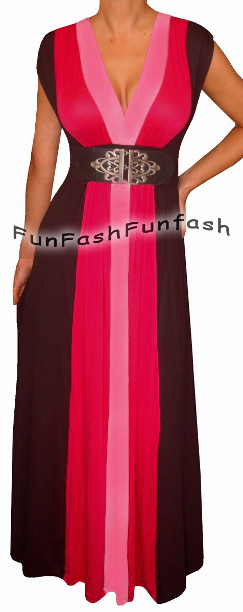 BC3 FUNFASH PINK BLACK COLOR BLOCK LONG MAXI COCKTAIL DRESS Plus Size 2X 22 24