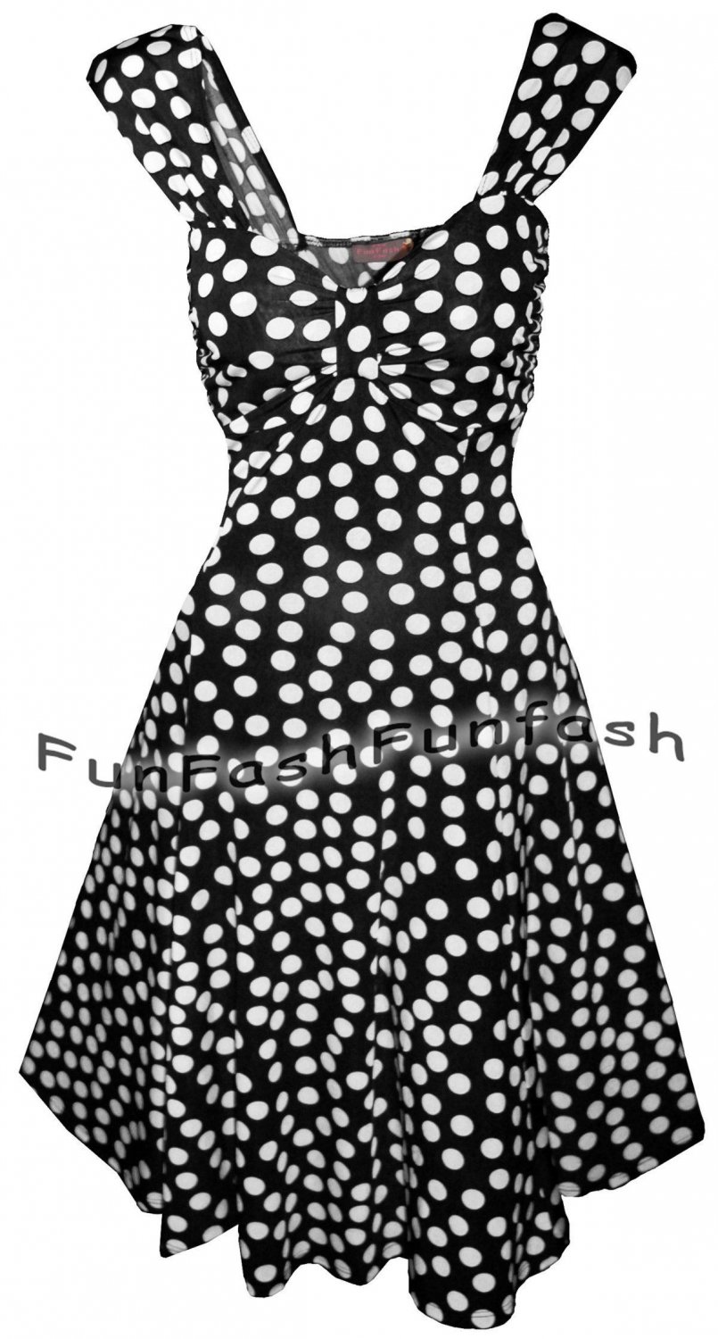 QT3 FUNFASH BLACK WHITE POLKA DOT PLUS SIZE DRESS COCKTAIL CRUISE DRESS 2X 22 24
