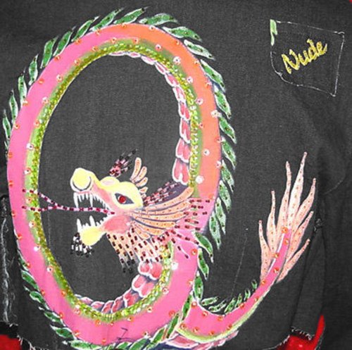 SeXy Beaded Black Denim Jacket Dragon Size S 1 3