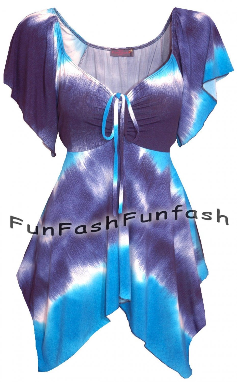 GW3 FUNFASH SLIMMING OMBRE BLUE WHITE WOMENS PLUS SIZE TOP SHIRT BLOUSE 2X 22 24