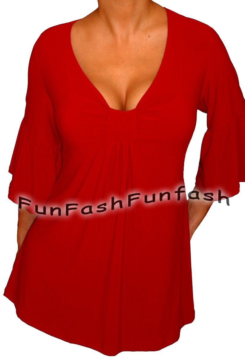 YW3 FUNFASH PLUS SIZE SLIMMING RED EMPIRE WAIST PLUS SIZE TOP SHIRT 2X 22 24